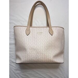 GUESS Los Angeles Monogram Tote Bag Beige Tan Large Shoulder Purse